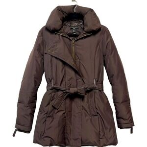MNG Women Brown Belted Puffer‎ Coat With Large Collar Full Zip Size M